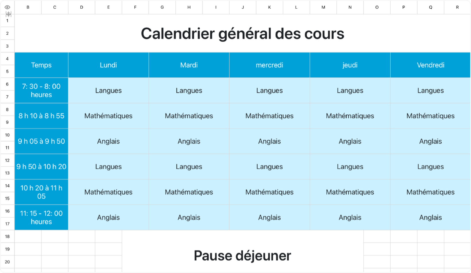 Calendrier général des cours